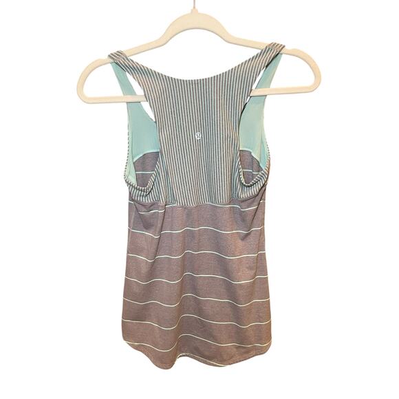 Lululemon Women‎ 4 Run First Base Tank Cliff Hanger Stripe Grey Mint Green Blue - Picture 9 of 13